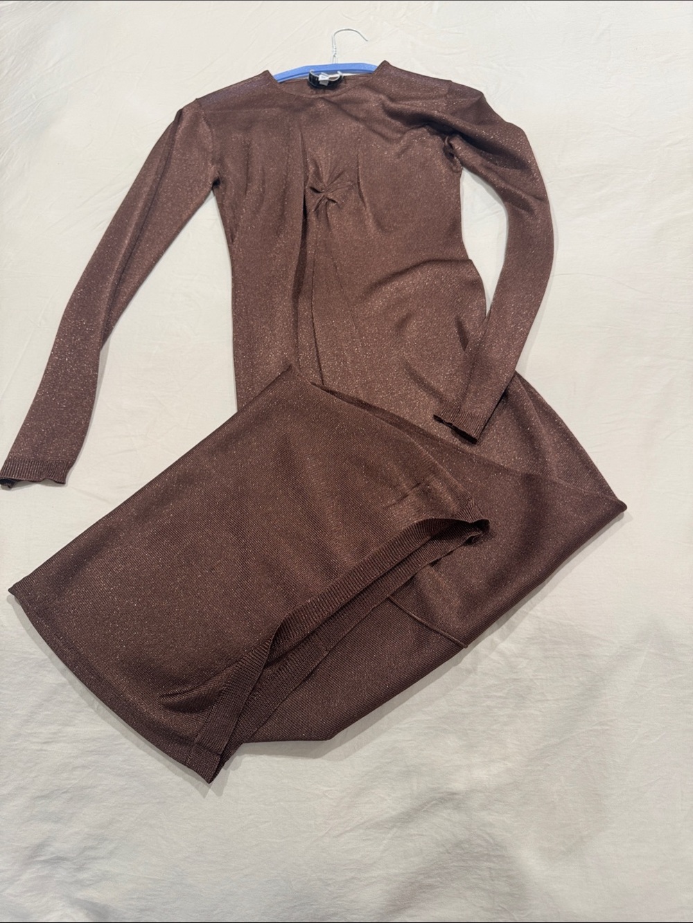 Fleur du Mal Brown Metallic Knit Maxi Dress